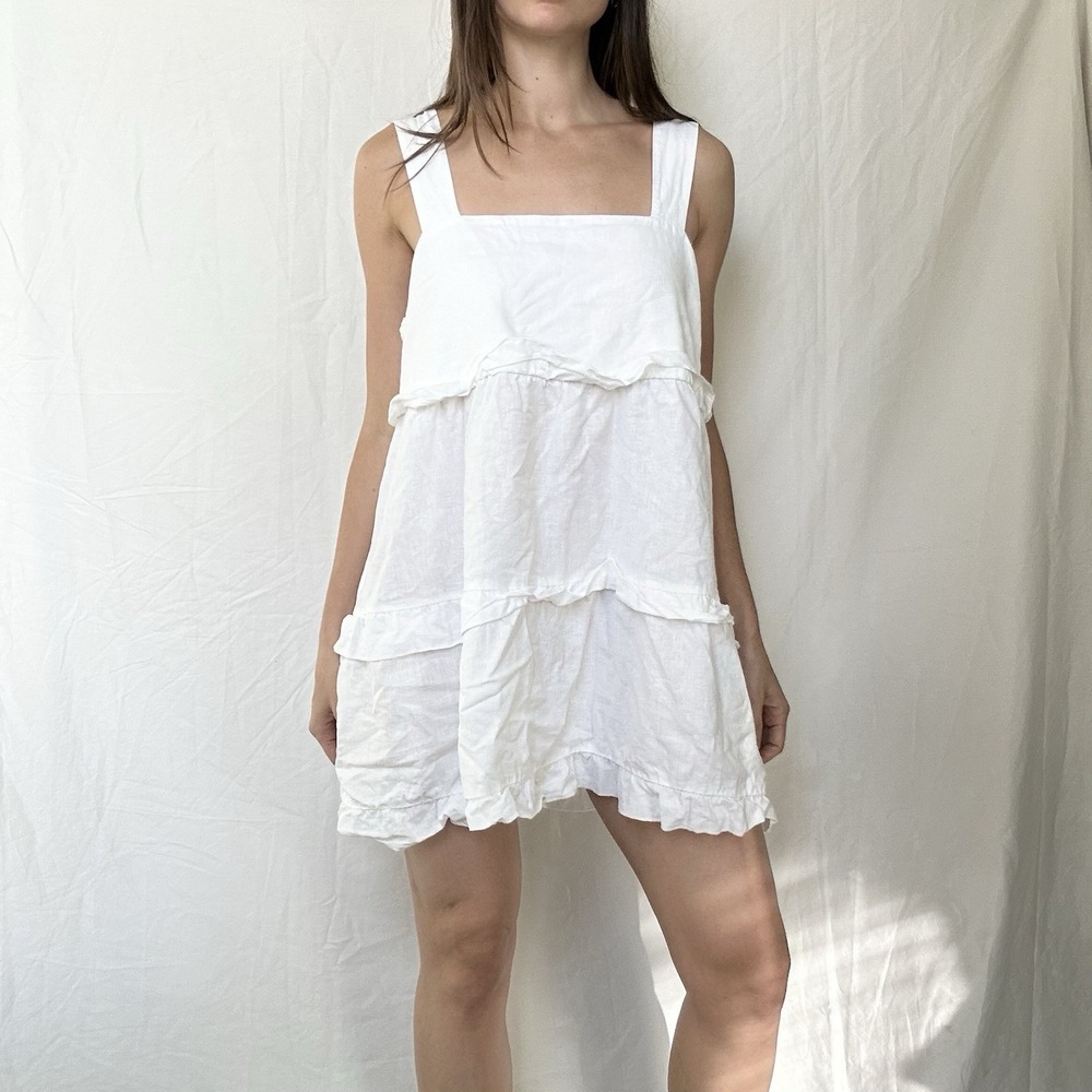 Show Me Your Mumu Linen Blend Mini Dress Ruffle Tiered Boho